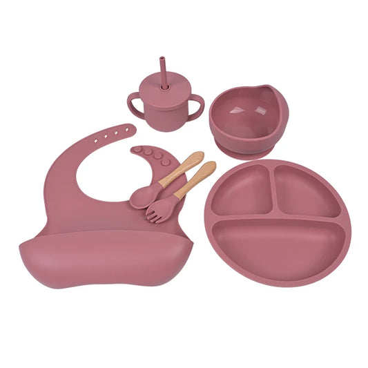Coffret Premiers Repas bébé MOMKIS 6 pièces, coloris rose poussiéreux