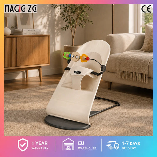 Transat Bébé Balancelle Multipositions – Chaise Berceuse Pliable avec Barre de Jouets et Harnais de Sécurité